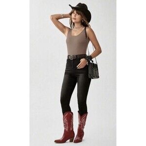 Tan Brown Casual Everyday Tank Top Sleeveless Stretch Fitted Scoop Neck M Tall